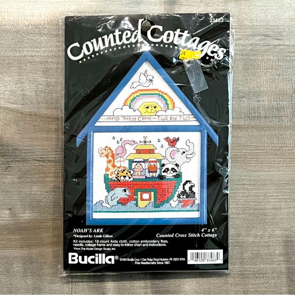 NWT Bucilla “Noah’s Ark” Counted Cross Stitch Kit with Plastic Cottage Frame - Picture 1 of 10